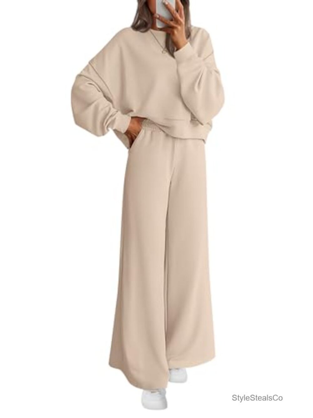 Women 2 Piece Lounge Set Cotton Polyester Oversized Sweatshirt Wide Leg Pants